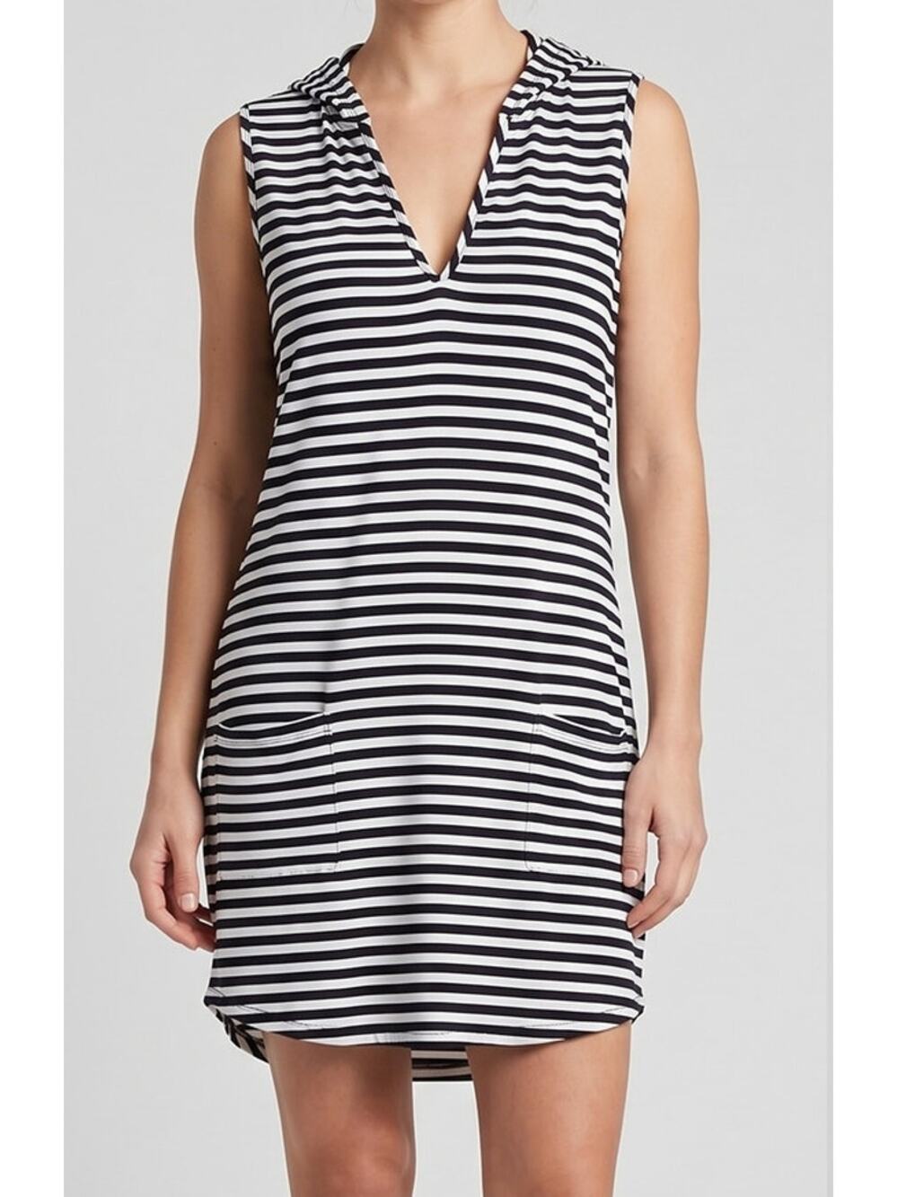 Sandiva Womens Large Hooded Swim Coverup Blue White Stripe Pockets